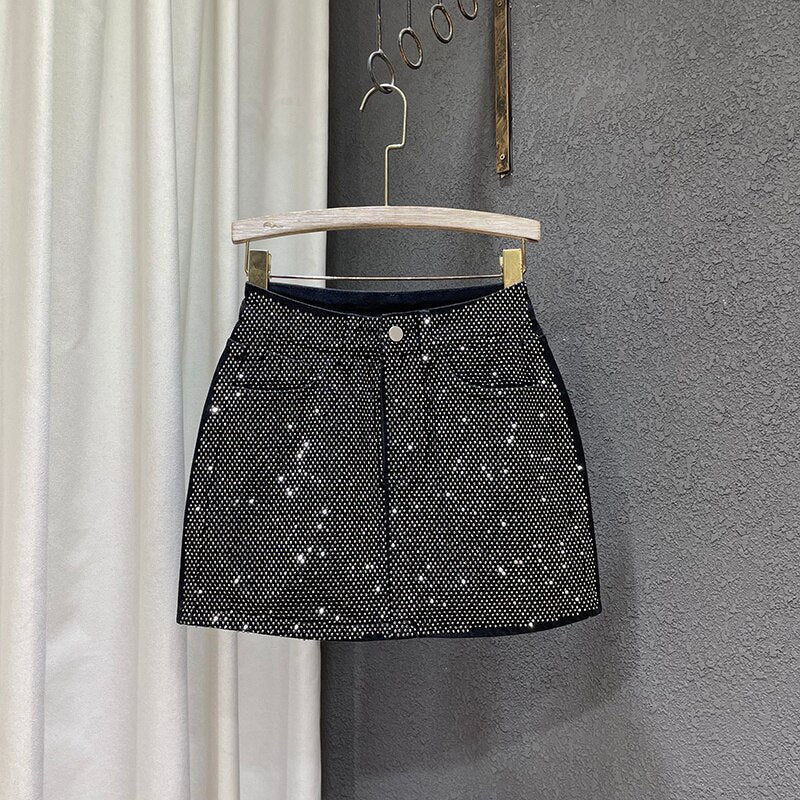 Variant image for Dam Jeanskjol A-linjeformad med Strass Detaljer i Denim-9