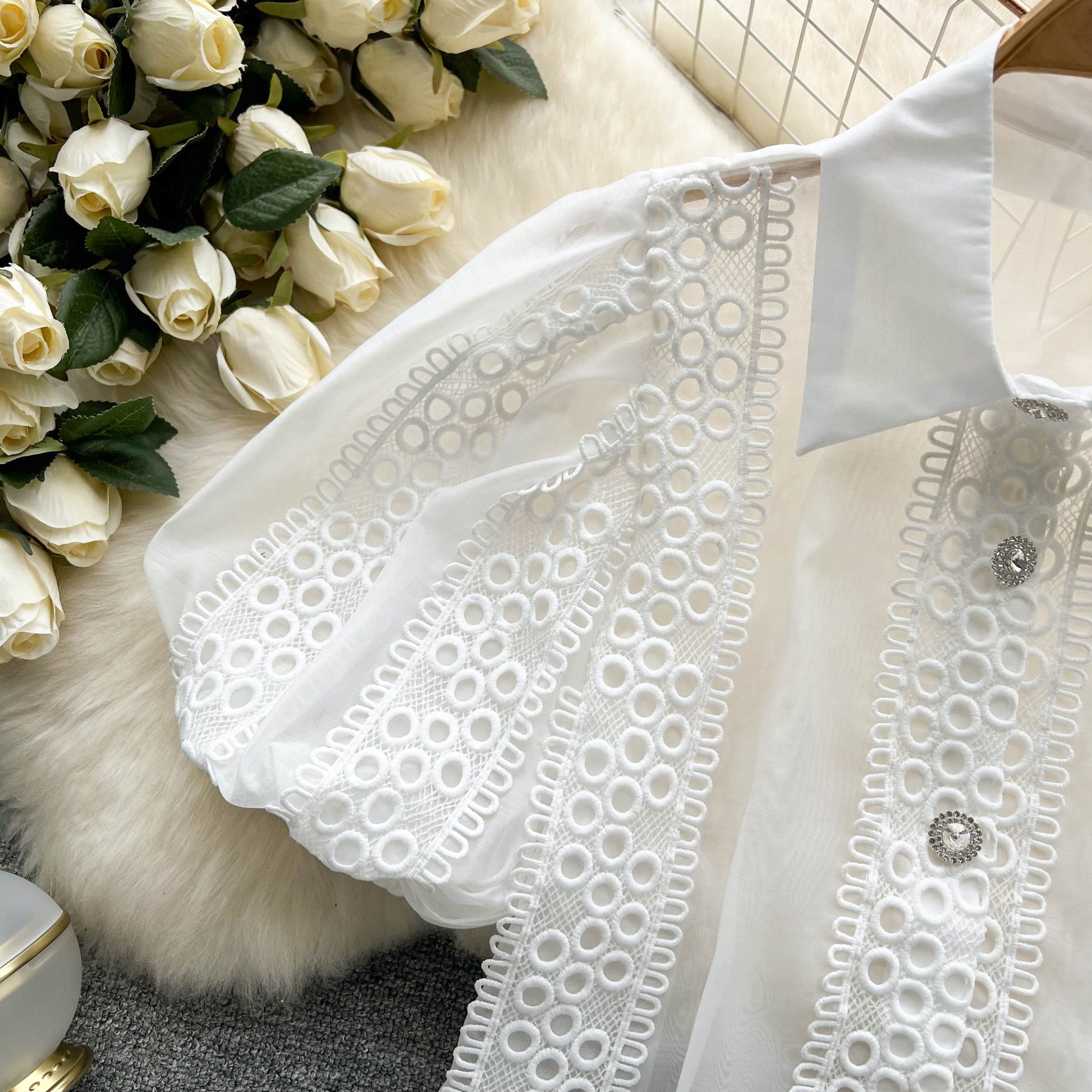 Dam Blus Puffärmar Mjuk Bomull Monokrom 4