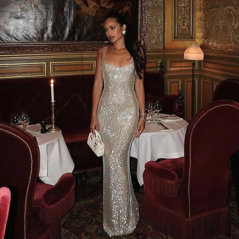 Variant image for Maxiklänning Dam Ärmlös Polyester Spandex Elegant Lång Klänning-1