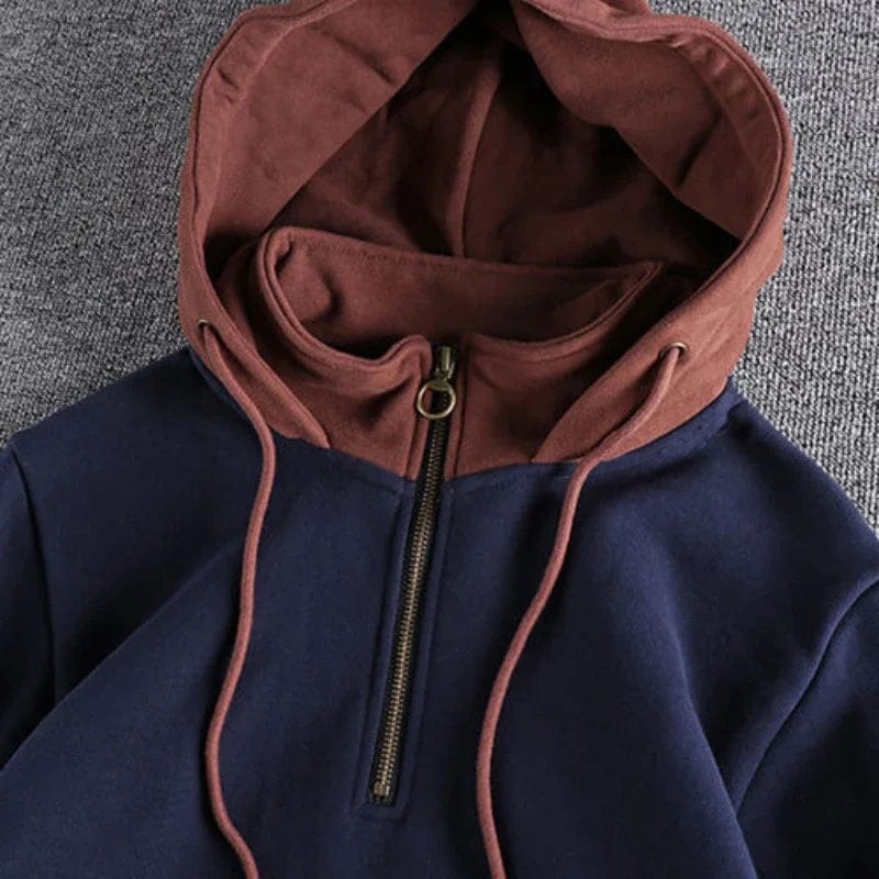 Hoodie Herr Tvåfärgad Design med Huva i Mjuk Bomull 3