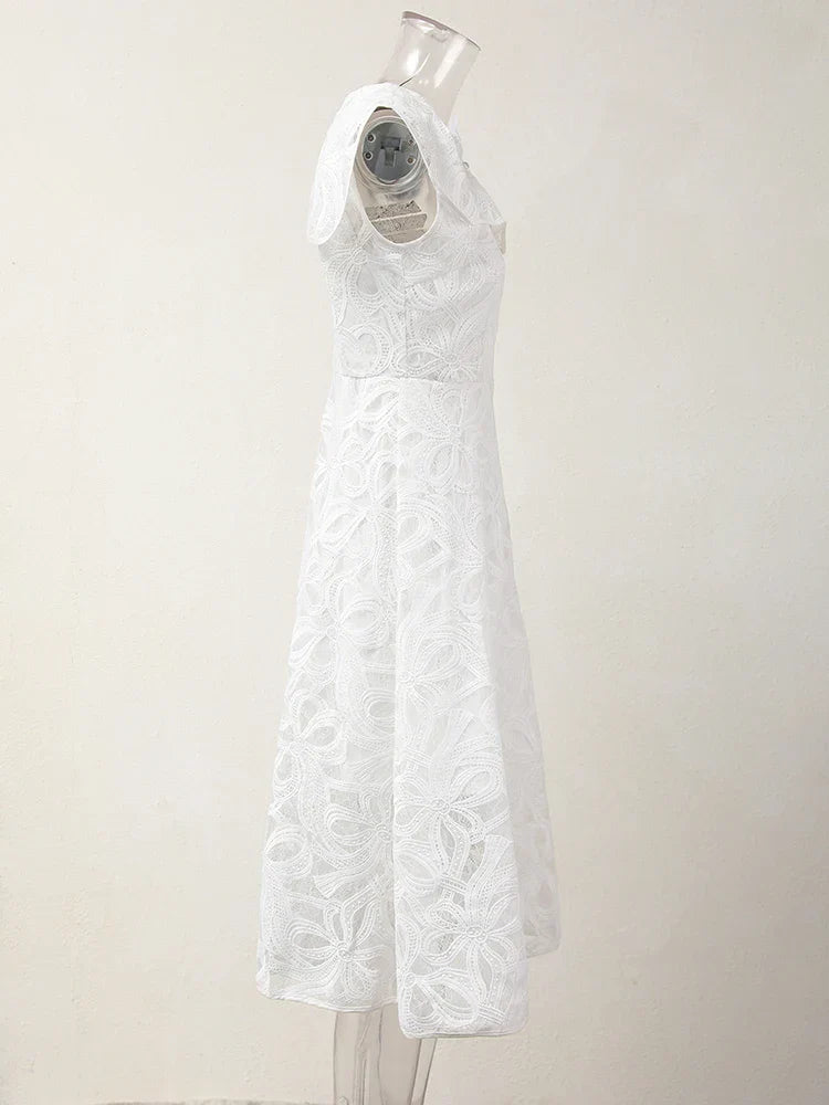 Kvinnors Midi Klänning O-Halsad Bomullspolyester-3