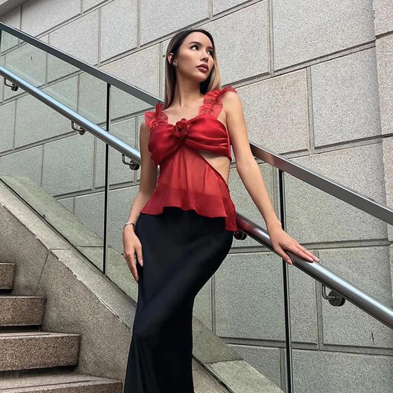 Kort Crop Top för Dam i Stretchigt Polyester – Enfärgad, Lätt och Bekväm Topp för Festliga Tillfällen 9