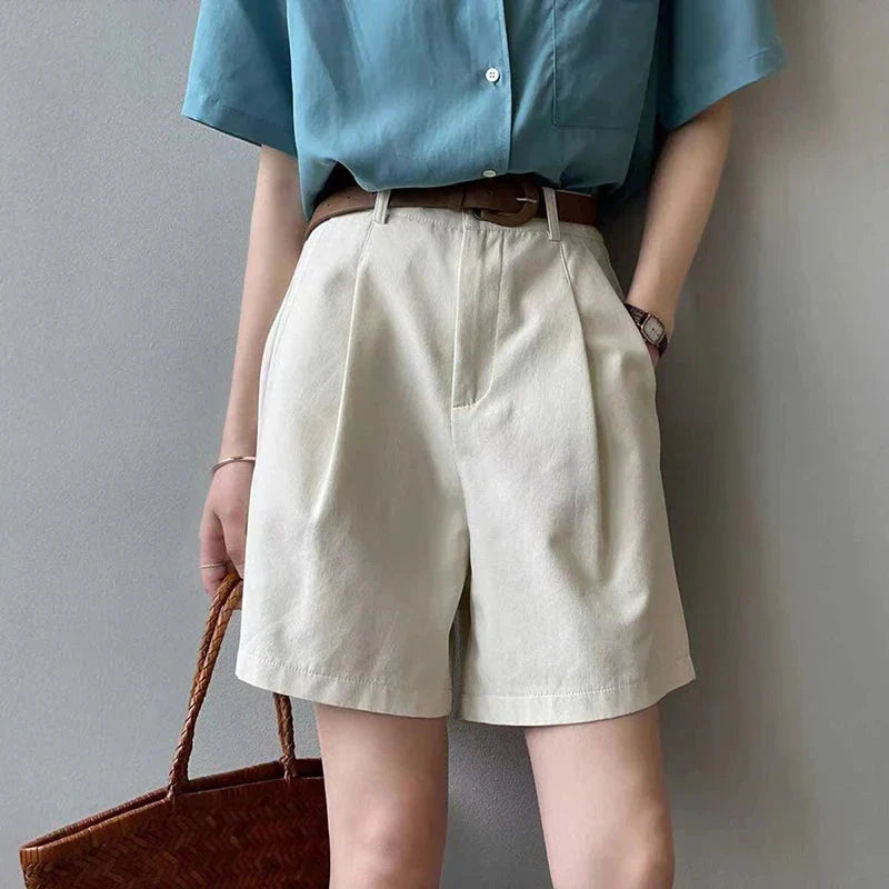 Dam Shorts Hög Midja Bomull För Komfort och Stil-3