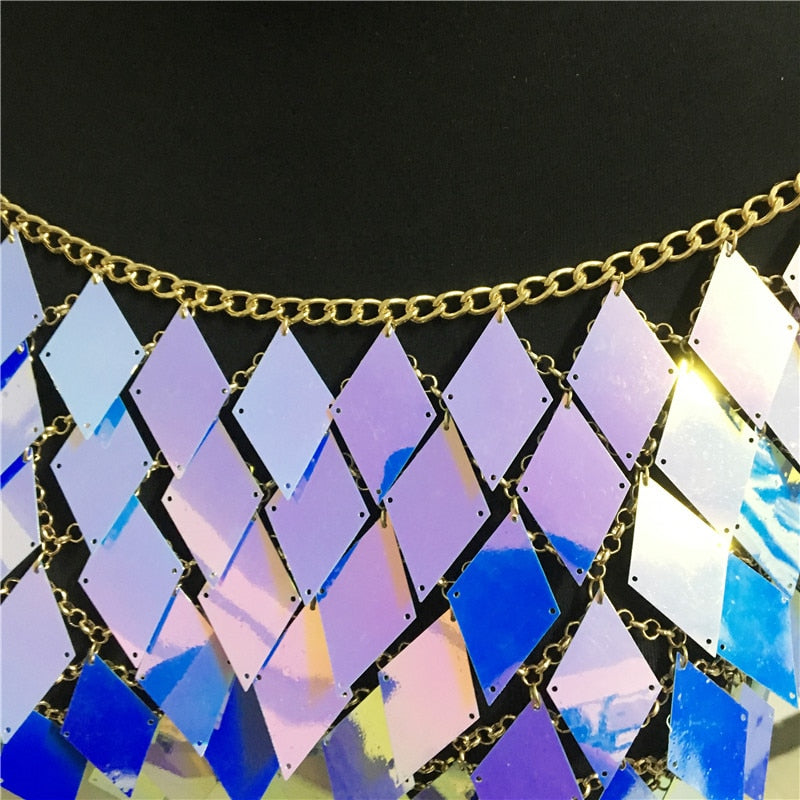 Dam Cropped Top Geometrisk Design Paljett för Festliga Tillfällen-4