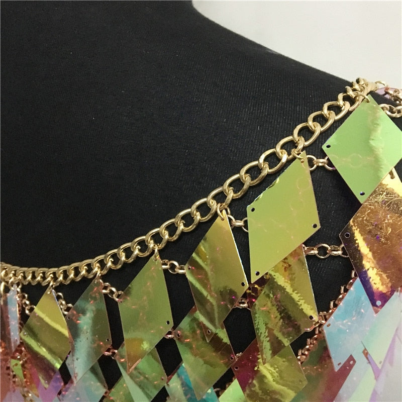 Dam Cropped Top Geometrisk Design Paljett för Festliga Tillfällen-3