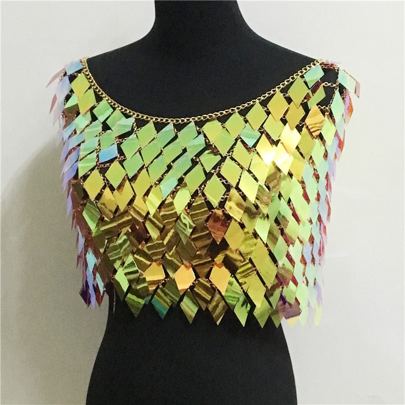 Dam Cropped Top Geometrisk Design Paljett för Festliga Tillfällen-2