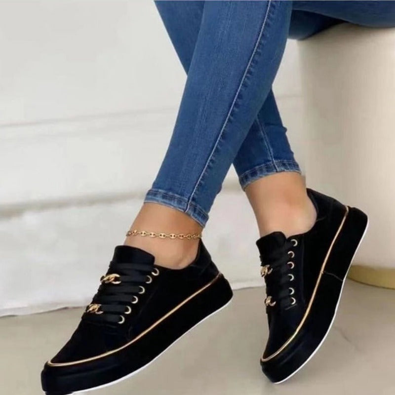 Dam Sneakers Trendig Design Syntetiska Material med Metallkedja-2