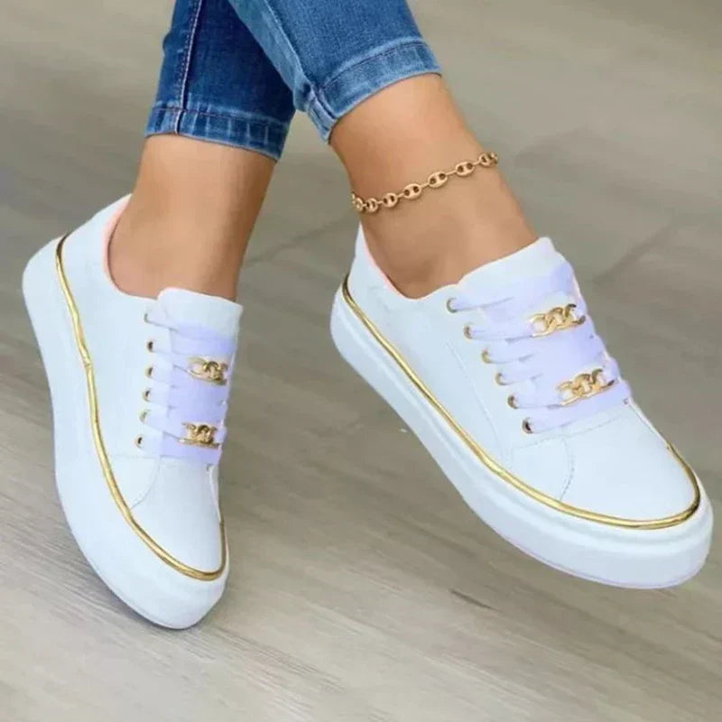 Dam Sneakers Trendig Design Syntetiska Material med Metallkedja-4