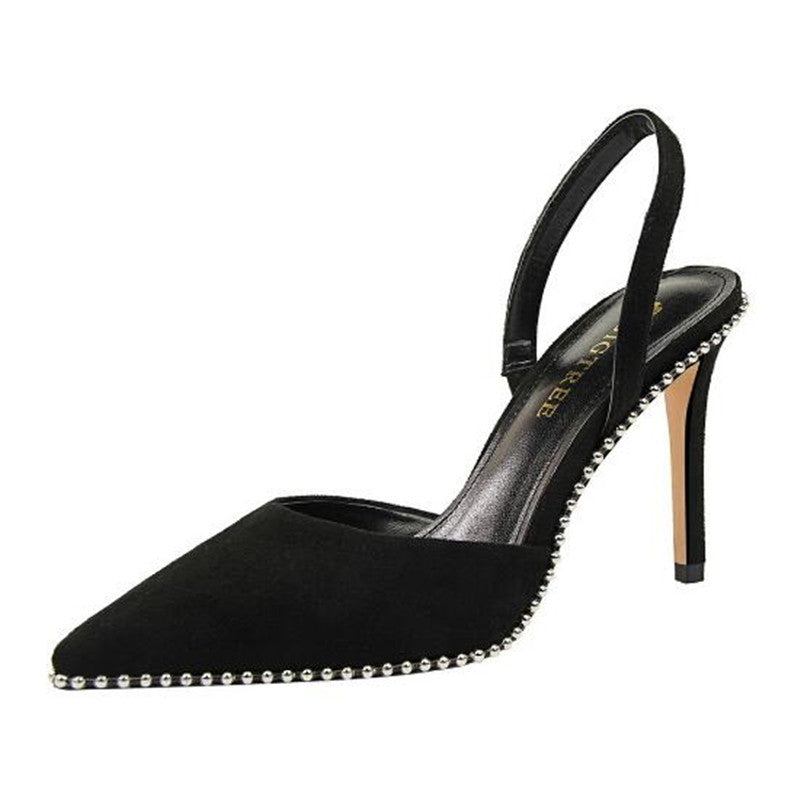 Dam Sandaler Mules med Kristaller i PU-läder Slip-On Hög Klack-5