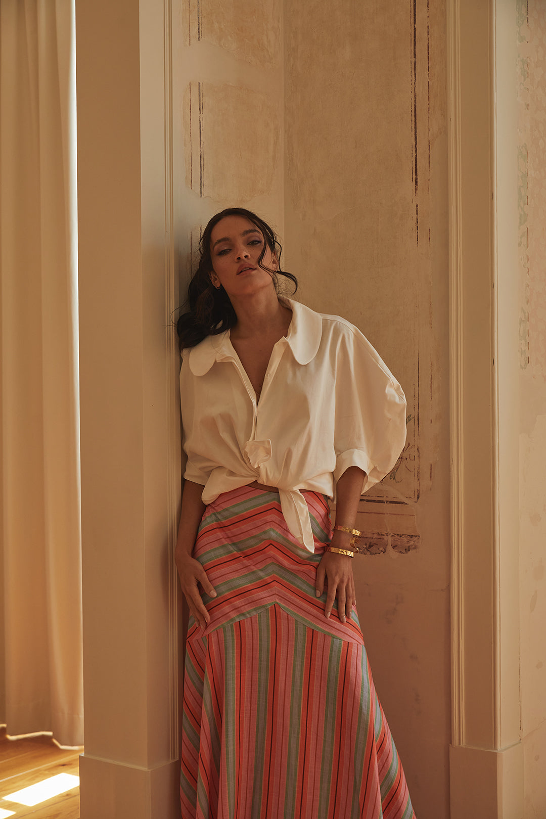 Dam Skjorta Romantisk Krage Bomull Minimalistisk Design-4