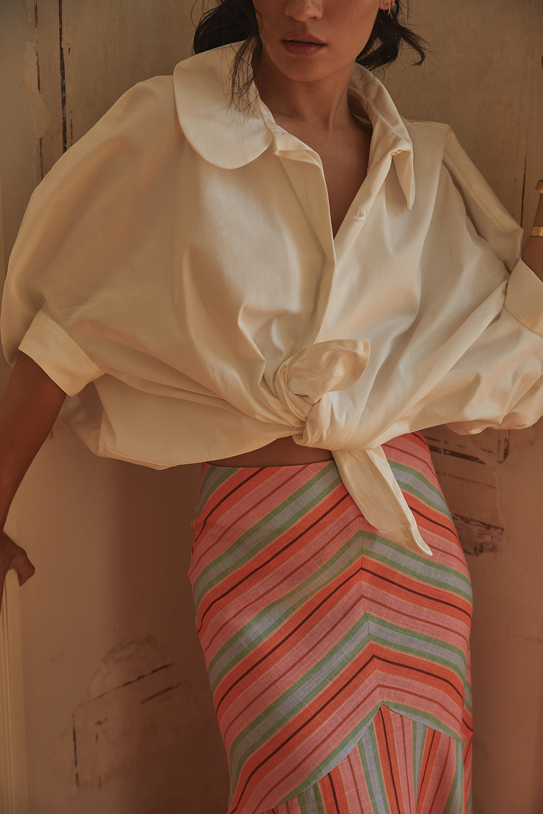 Dam Skjorta Romantisk Krage Bomull Minimalistisk Design-3