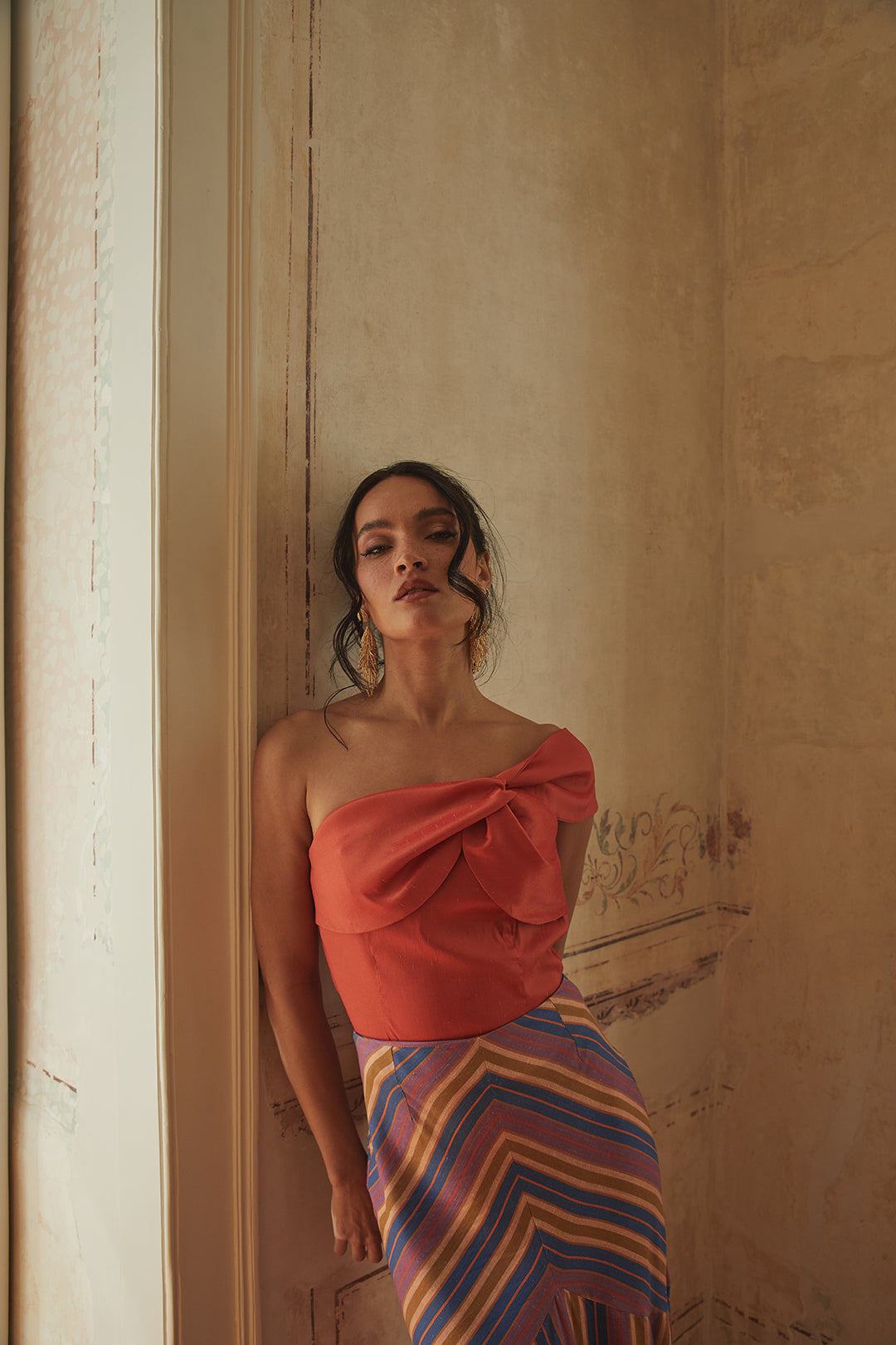 Lång Kjol Dam Linne Mörkblå och Mauve Luftig Design-3