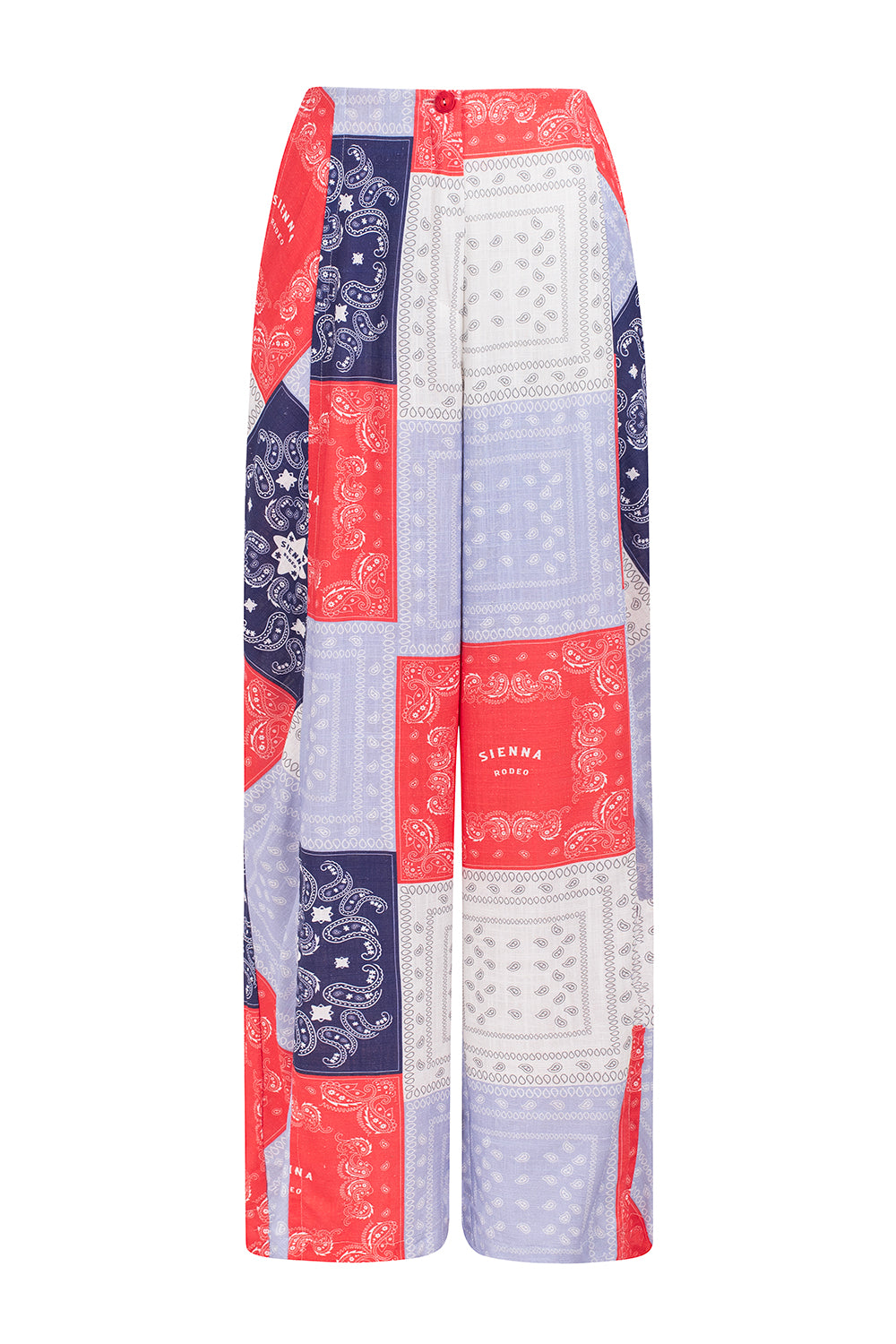 Snygga Byxor Dam Raka Snitt Viskos och Linne Wolff Bandana Mönster-6