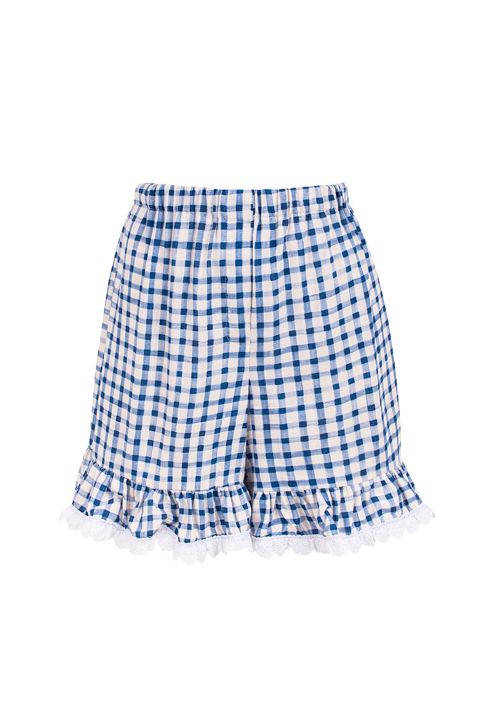 Dam Shorts Vichy Mönster Viskos och Linne med Elastisk Midja-3
