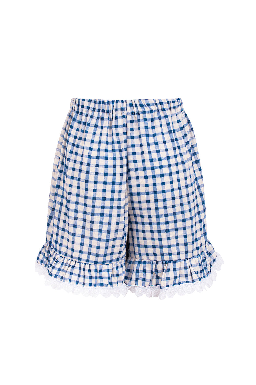 Dam Shorts Vichy Mönster Viskos och Linne med Elastisk Midja-5
