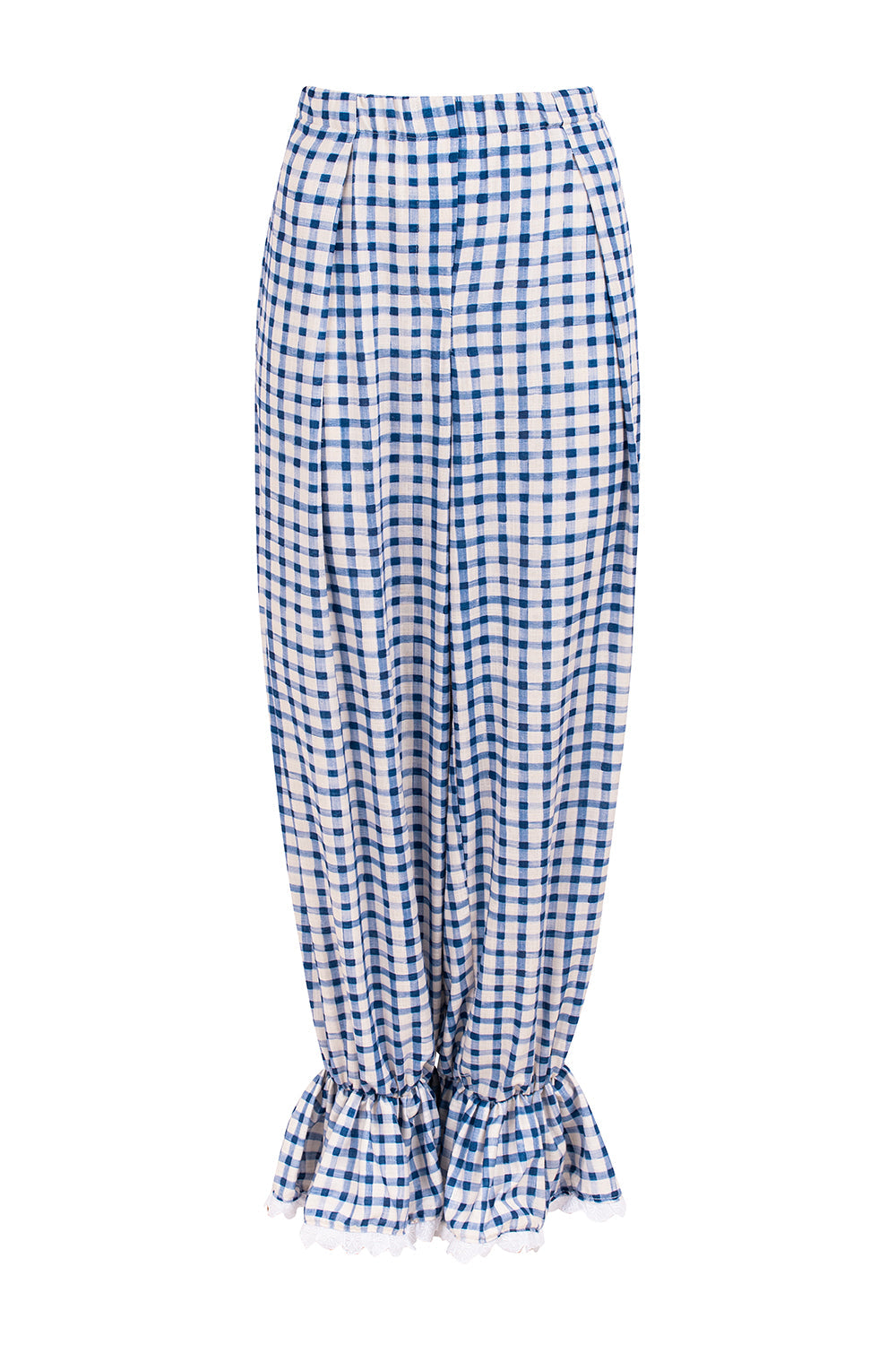 Dam Byxor Med Resår I Midjan Snygga Vichy Mönster Elastisk Midja-3