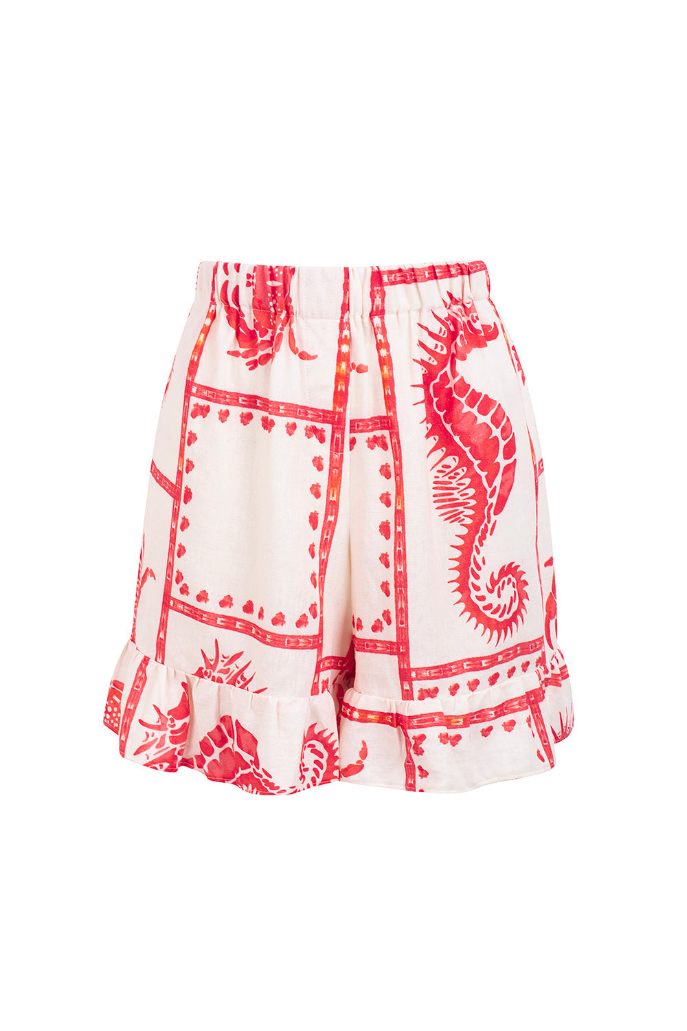 Damshorts med Elastisk Midja och Ruffle Detaljer i Linne och Viskos-3