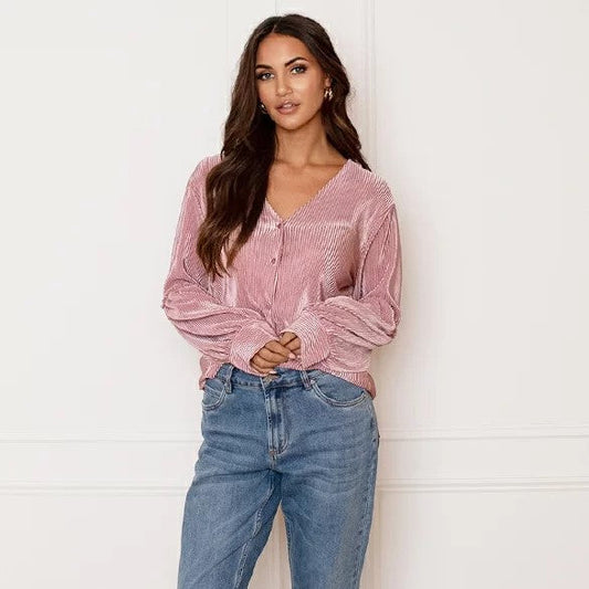 Dam Blus Ribbad Silke Mjuk Elegans-1