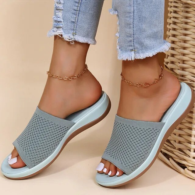 Dam Sandaler Platta Bomull Mångsidig Design 9