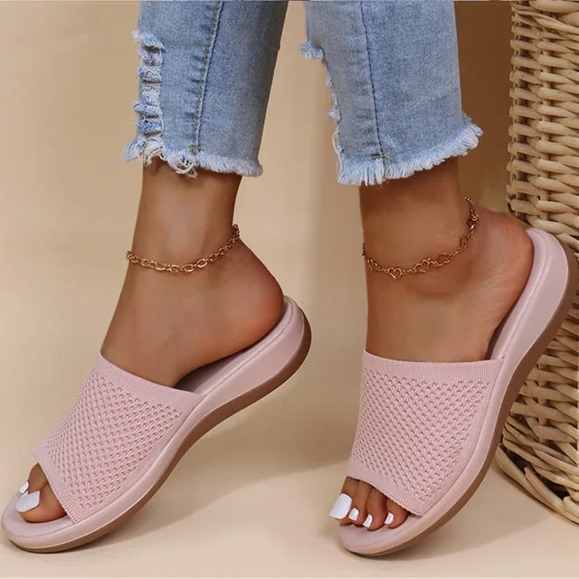 Dam Sandaler Platta Bomull Mångsidig Design 6