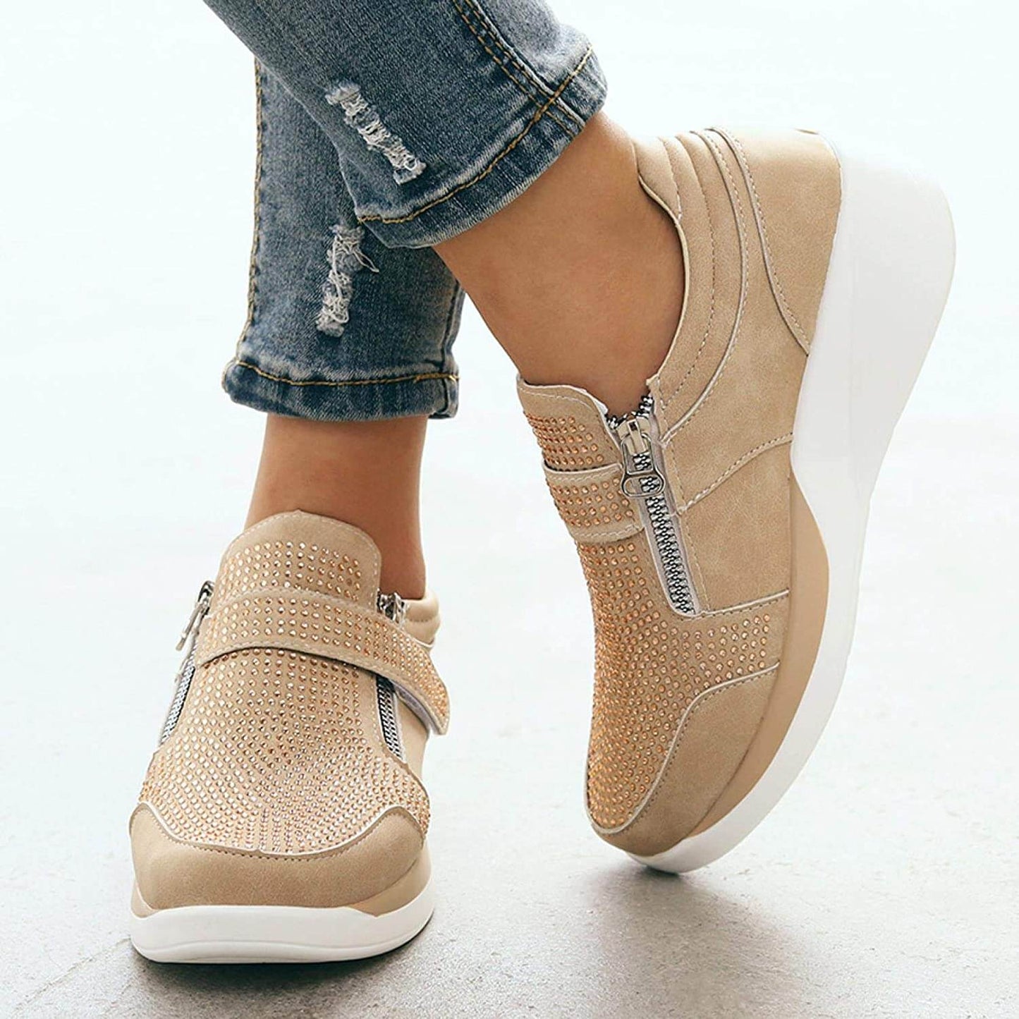 Kvinnors Sneakers med Dragkedja Högkvalitativt Syntetmaterial-5