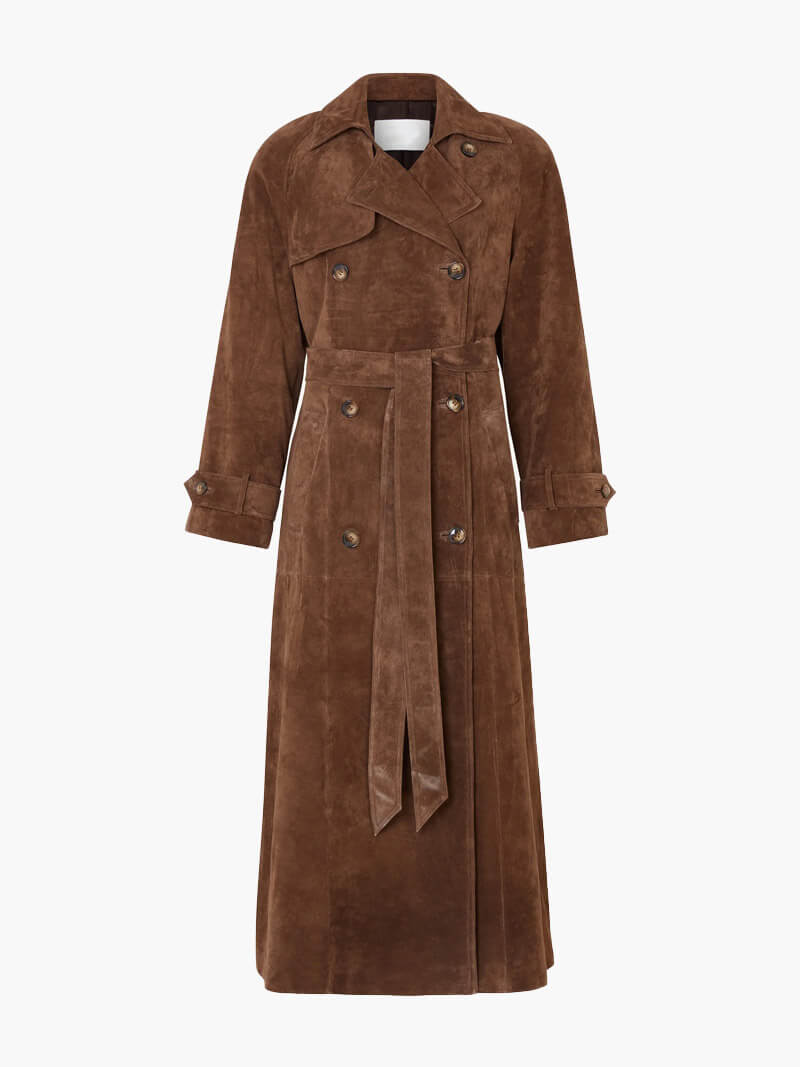 Dam Trenchrock Tidlös Mocka Elegant Högkvalitativ-6