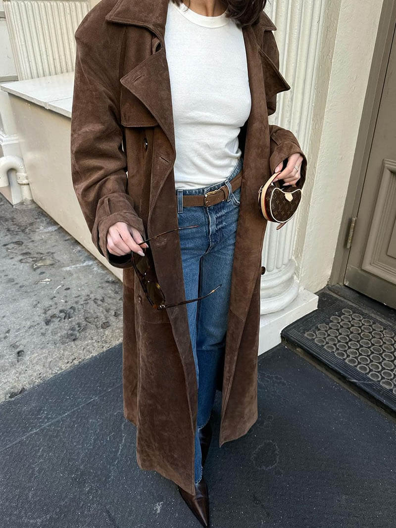Variant image for Dam Trenchrock Tidlös Mocka Elegant Högkvalitativ-1