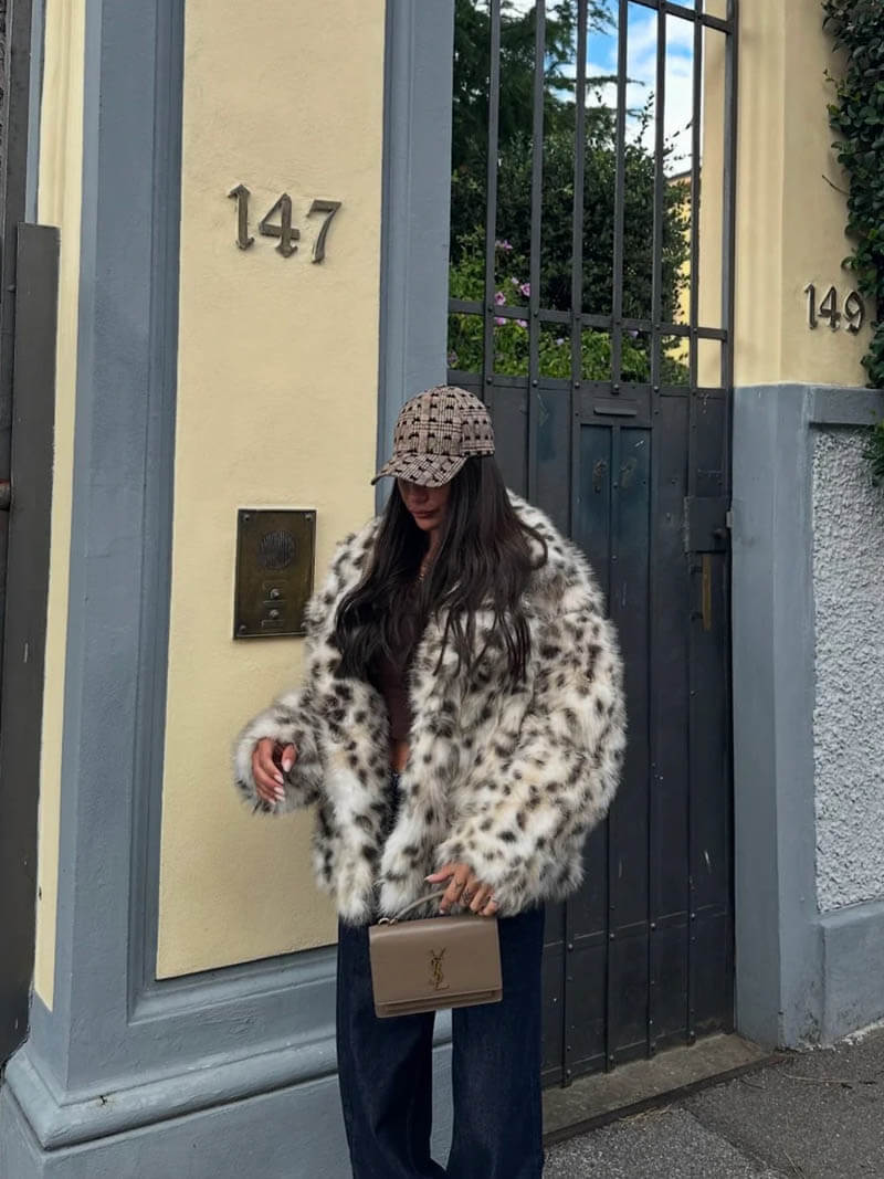 Dam Läderjacka Leopardmönster Fitted Läder-5