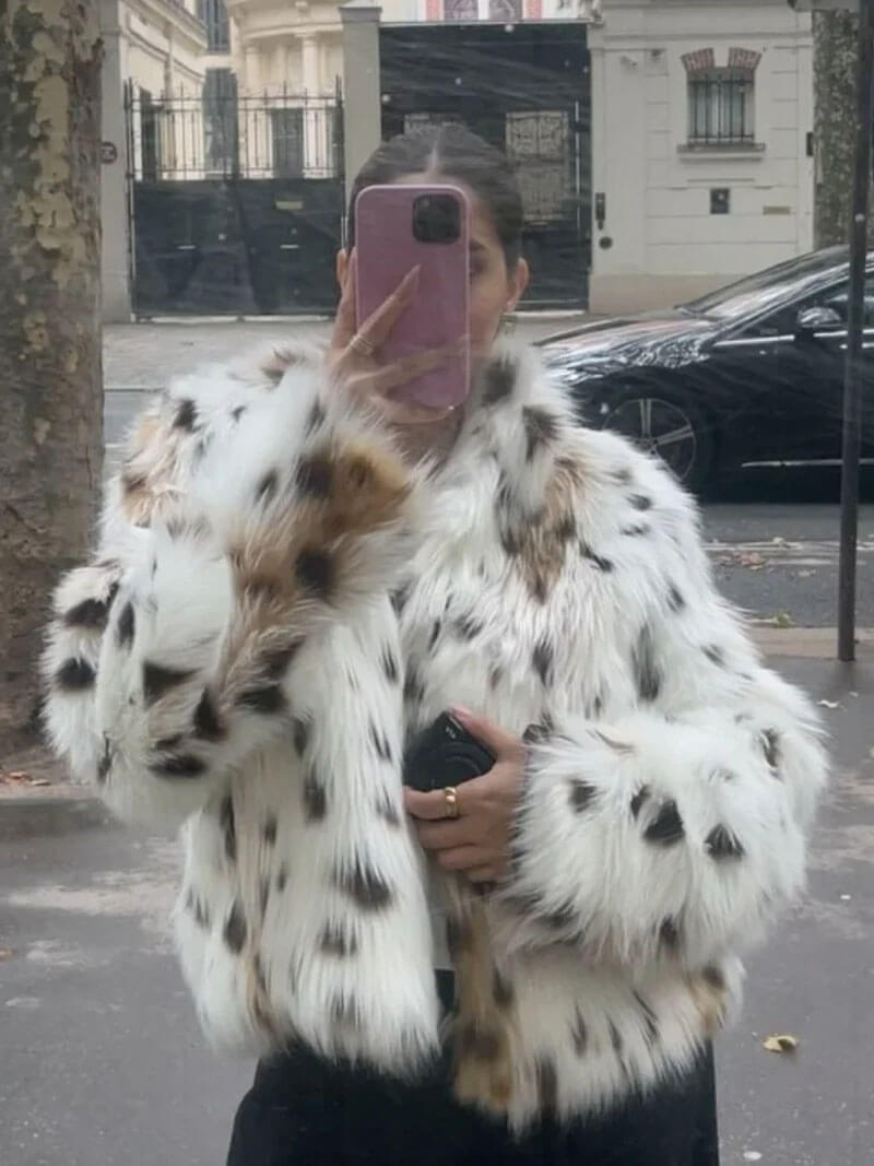 Dam Läderjacka Leopardmönster Fitted Läder-6