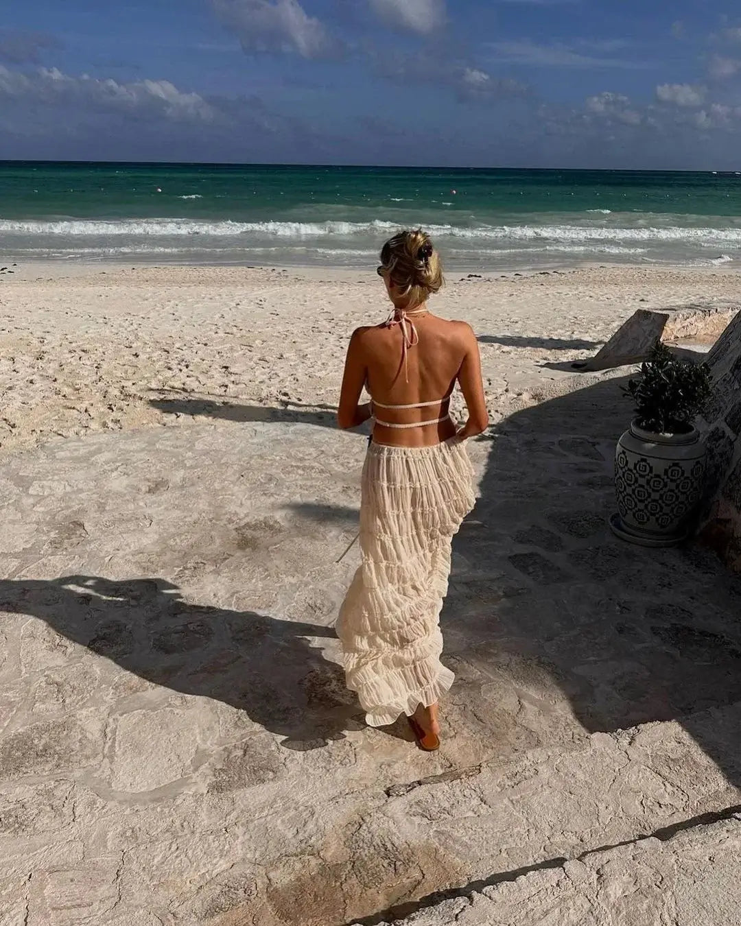 Strandklänning Dam med Rüsch-detaljer i Högkvalitativt Tyg – Två-deluppsättning för Sommarens Alla Tillfällen 3