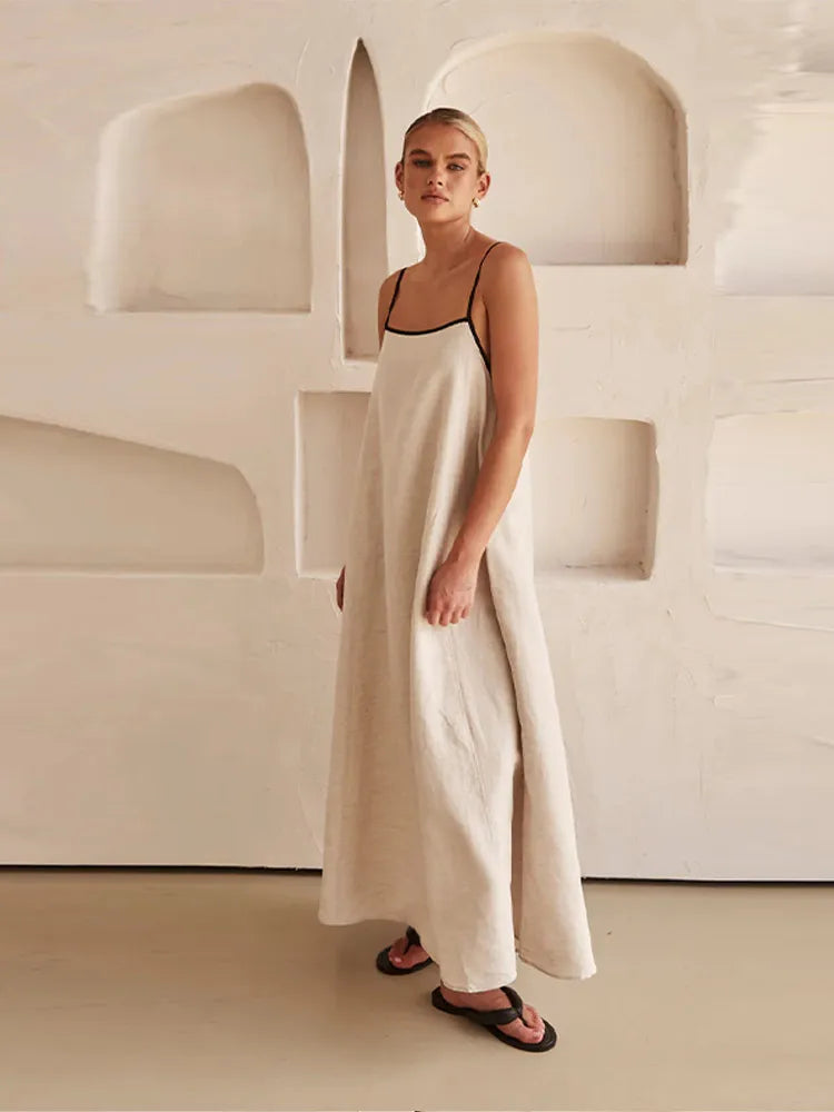 Ärmlös Linneklänning för Kvinna med Bakre Halsringning – Mjuk och Hållbar Bomull, Perfekt för Sommarens Evenemang 5