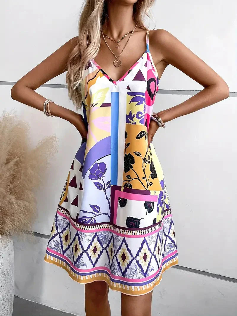Dam Miniklänning Boho Stil Armlös Polyester-3