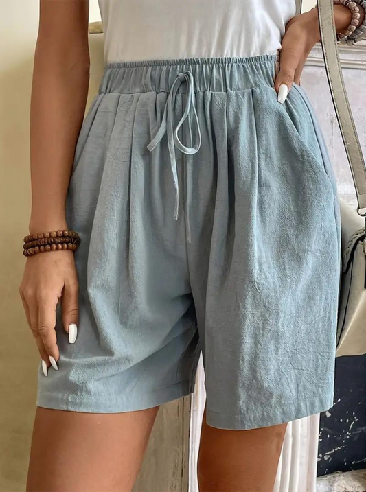 Dam Sommarshorts Hög Midja LÀtt Linne-1