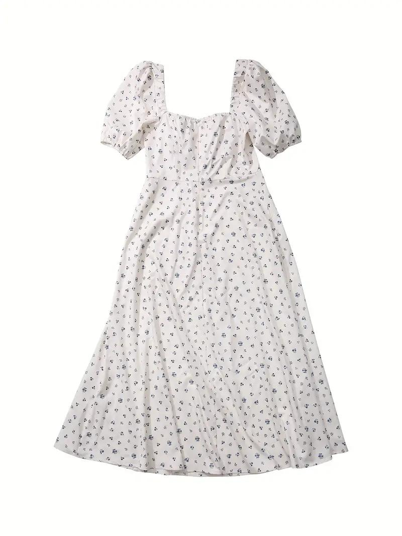 Maxiklänning Dam med Blomtryck och Puffärmar – Elegant Polyester Klänning för Sommarens Fester och Evenemang 5