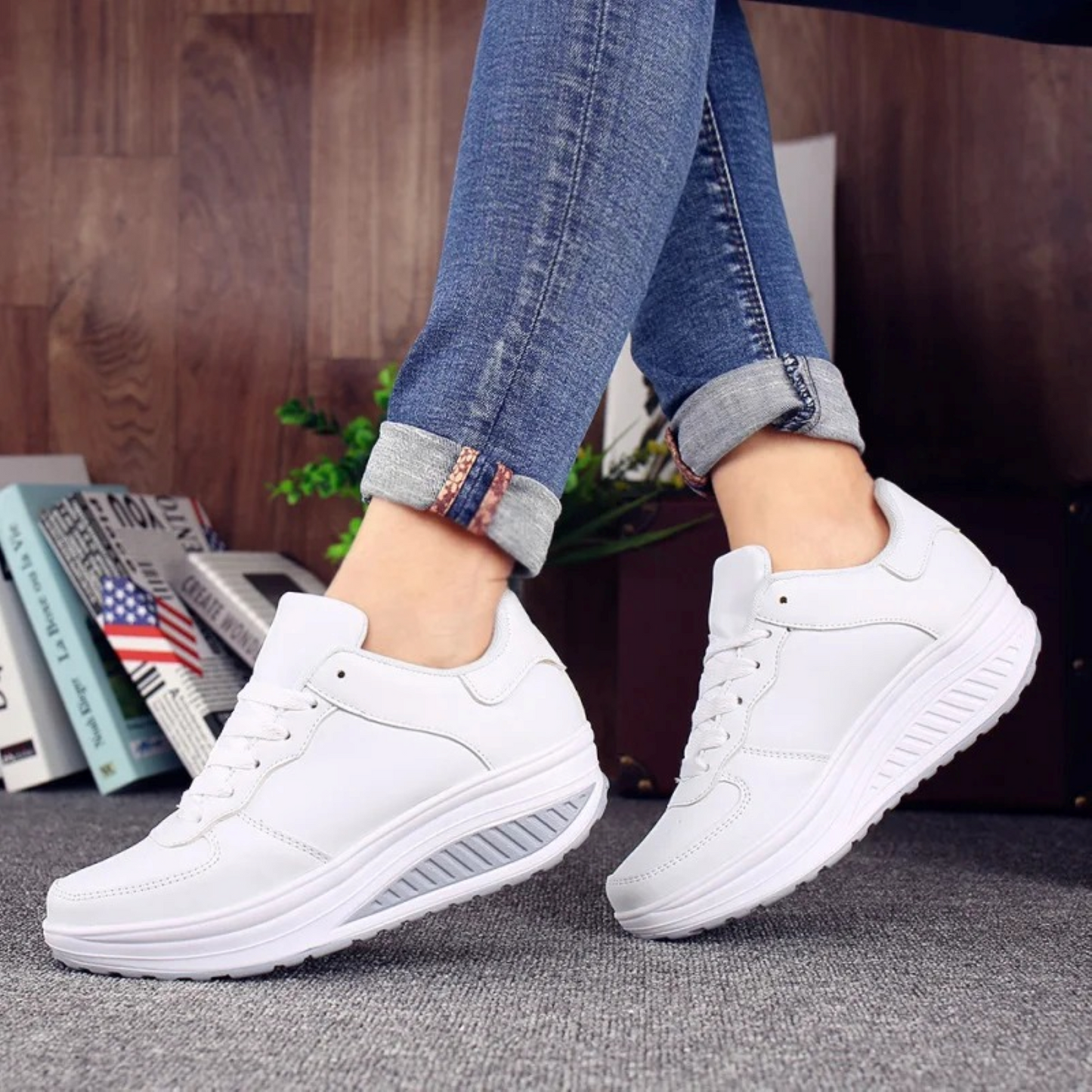 Kvinnors Sport Sneakers Trendig Design Andningsbart Syntetmaterial-3