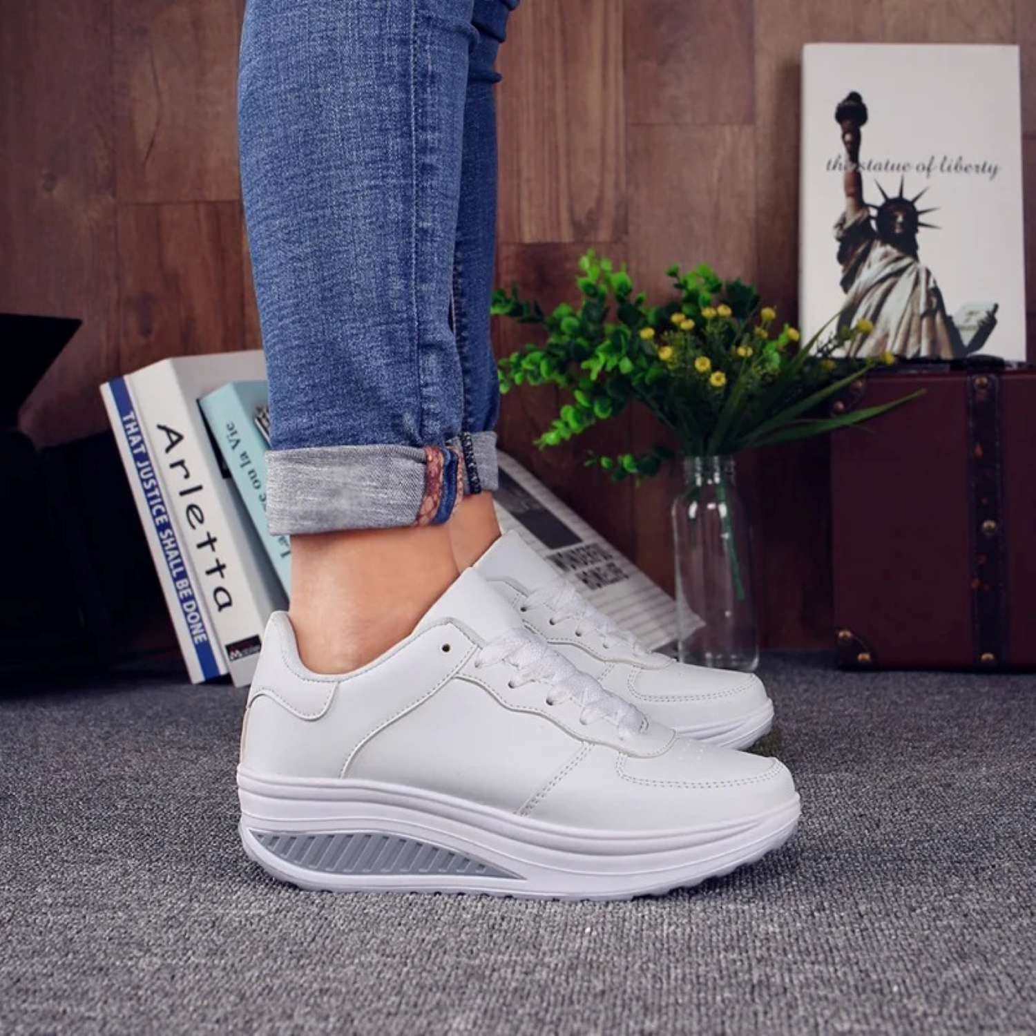 Kvinnors Sport Sneakers Trendig Design Andningsbart Syntetmaterial-2