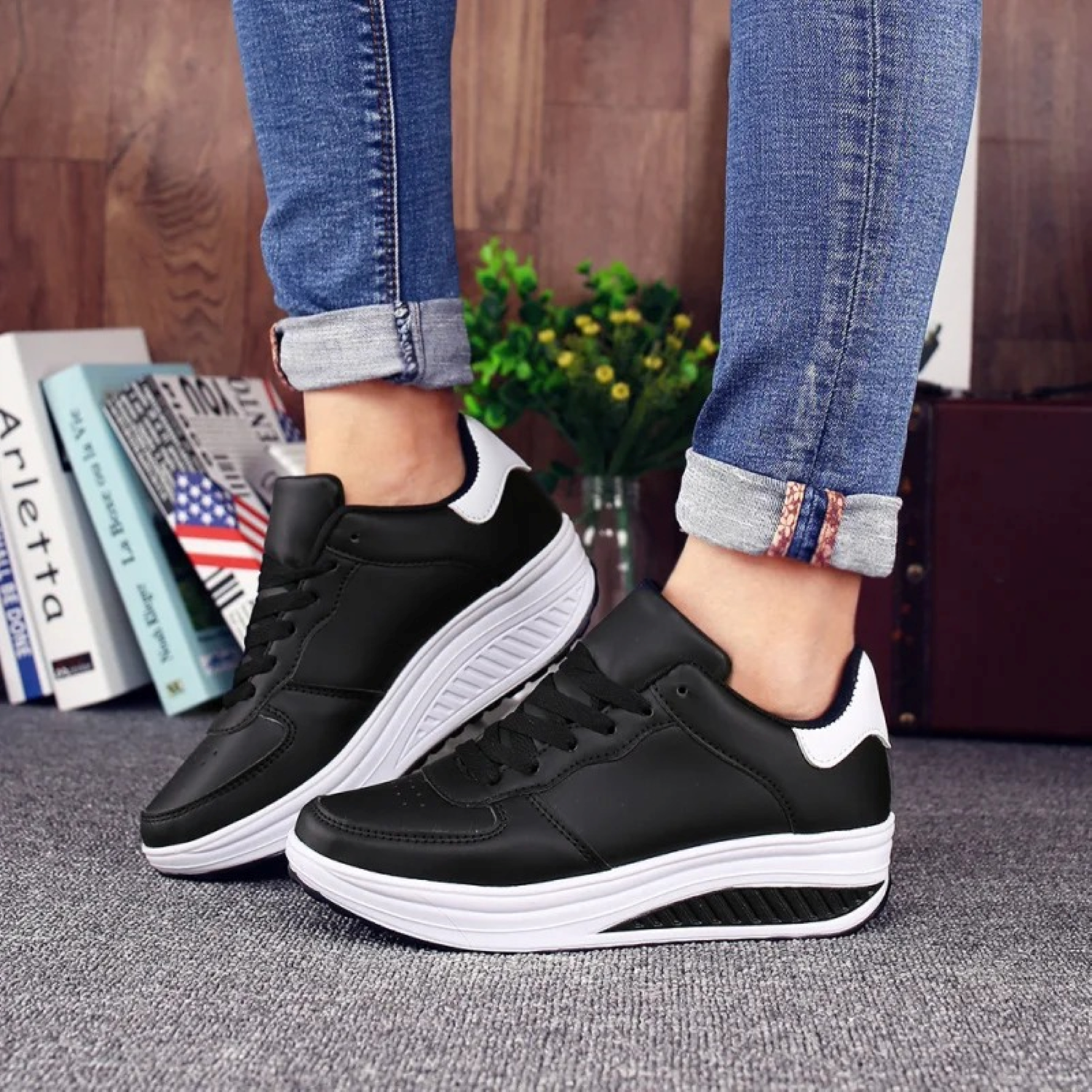 Kvinnors Sport Sneakers Trendig Design Andningsbart Syntetmaterial-4