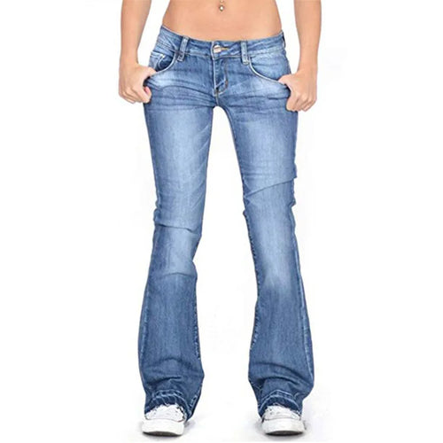 Kvinnor Low Rise Fleared Jeans Vintage Bomull Elastan-1