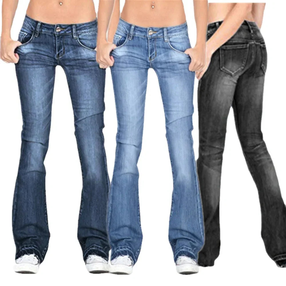 Kvinnor Low Rise Fleared Jeans Vintage Bomull Elastan-6