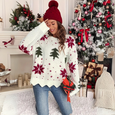 Dam Jultröja Ful Jultröja med Julgranmotiv i Mjuk Akrylblandning-1