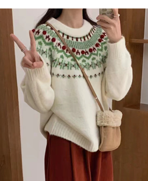 Stickad Dam Tröja Ullmix med Mönster för Vardagsbruk 1