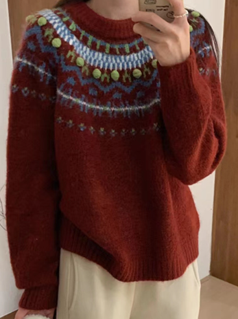 Stickad Dam Tröja Ullmix med Mönster för Vardagsbruk 2
