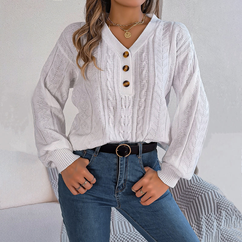 Stickad Dam Tröja V-formad Halsringning Bomullsblandning 0