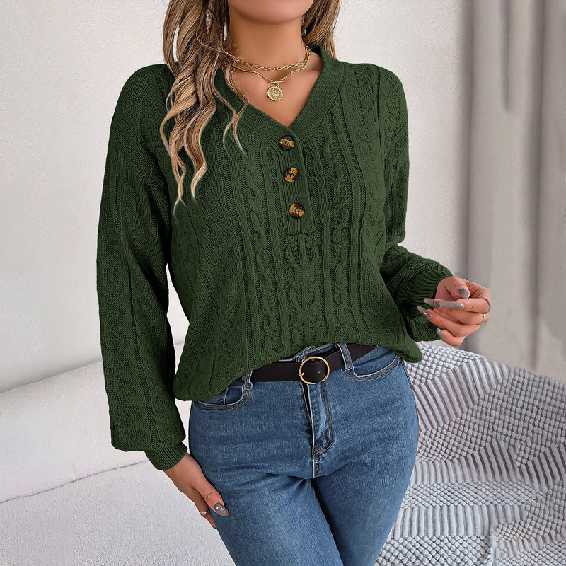 Stickad Dam Tröja V-formad Halsringning Bomullsblandning 6