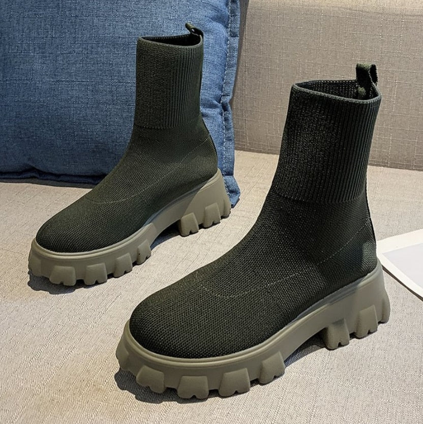 Damstövlar Sock Boot Tygdesign Hög Klack-5