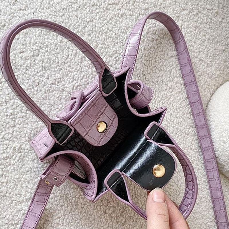 Liten Handväska Dam Ormläderdesign PU med Bältesspänne-6