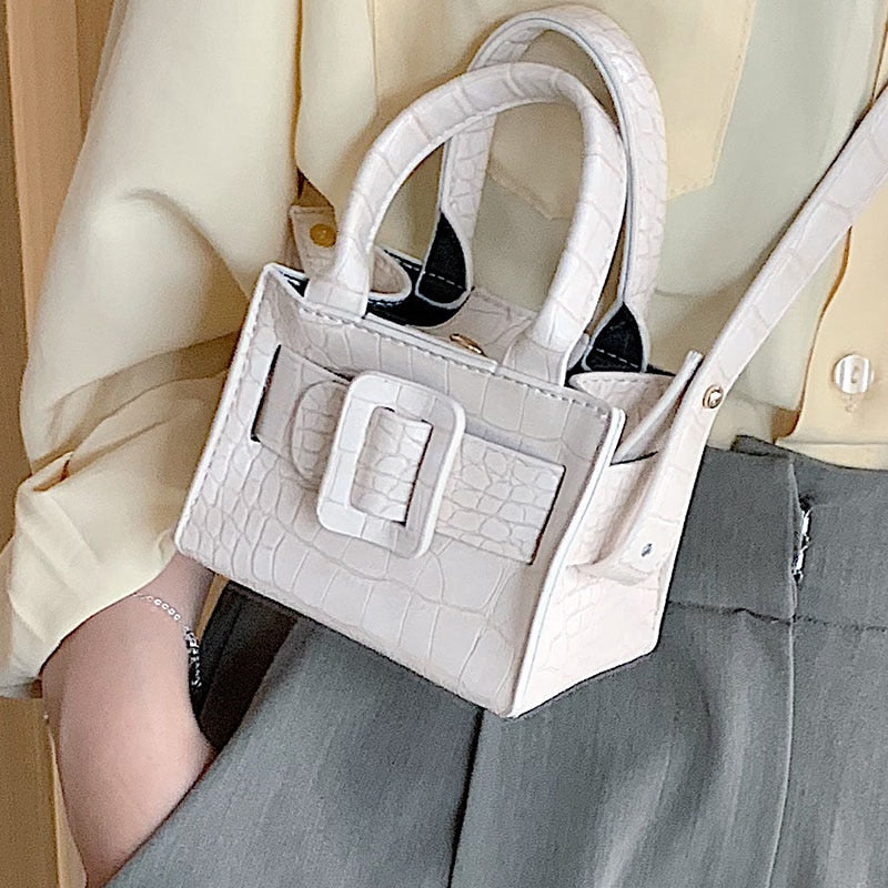 Liten Handväska Dam Ormläderdesign PU med Bältesspänne-5