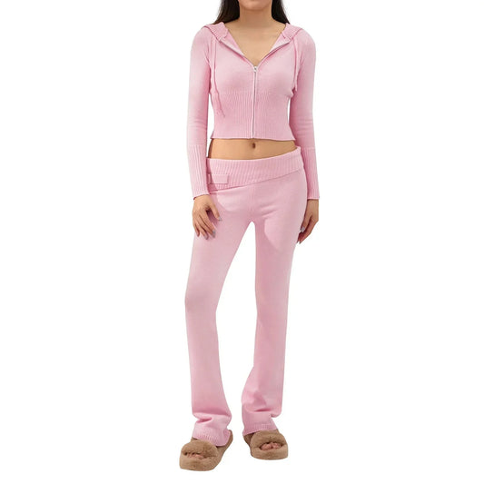 Dam Loungewear Set Med Huva Och Dragkedja 100% Bomull-1