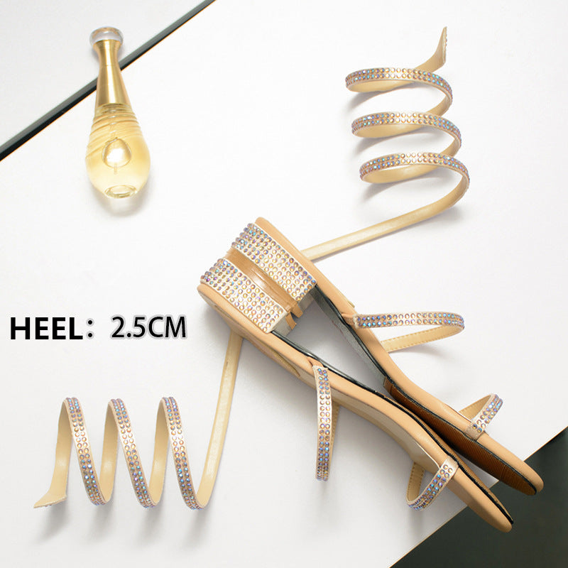 Dam Sandaler Platta med Ankelrem i Silke och Strass 5