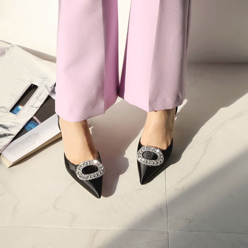 Dam Slingback Mules Satin med Strassdetaljer-2